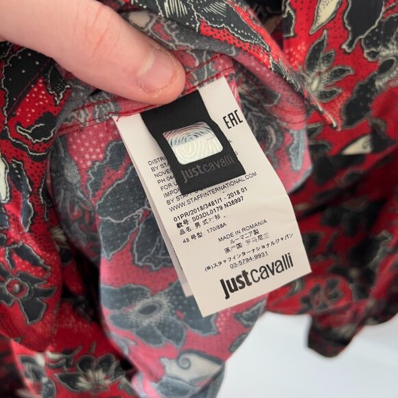 Just Cavalli Men's Floral-Print Shirt Size 48 Color Red Black - Picture 5 of 7